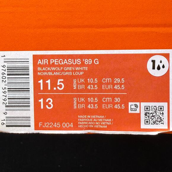 Nike Air Pegasus ’89 G Golf Mens Sz 11.5 Black White Gum Medium Brown FJ2245-004